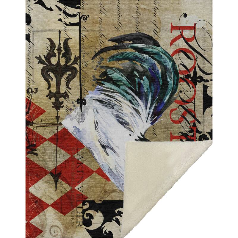 Premium Machine Washable ASB158 Rooster Sherpa Throw Blanket