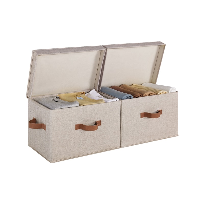 2-Pack Closet Storage Bin with Lid and Handle, Large Fabric Storage Box for Clothes, Towels, Toys, Shoes