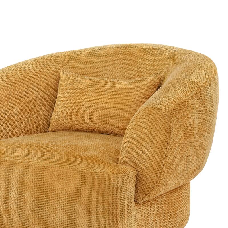 Chenille Upholstered Swivel Barrel Accent Chair with Solid Wood Base for Living Room
