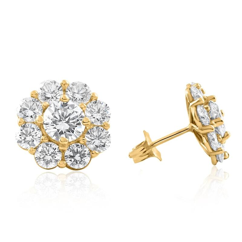 3Ct Diamond Halo Studs Yellow Gold EX3 Lab Grown