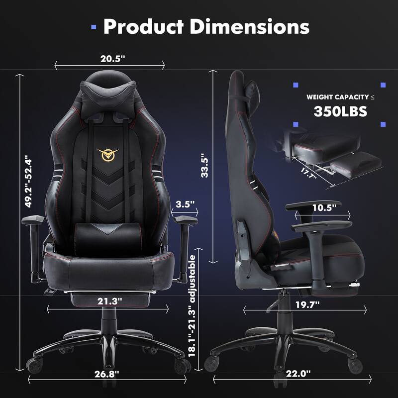 Pro Gaming Throne - 350lb XL Racing Seat with 4D Armrests & Retractable Ottoman, BIFMA Certified for Esports & Streaming