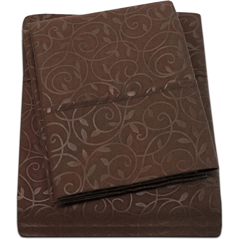 Décor&More 1800 Series Queen Size 4 Piece Vine Embossed Sheet Set - Burgundy