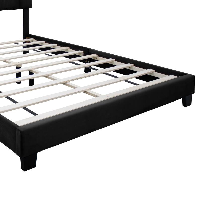 Modern Velvet Upholstered Bed with Adjustable Features