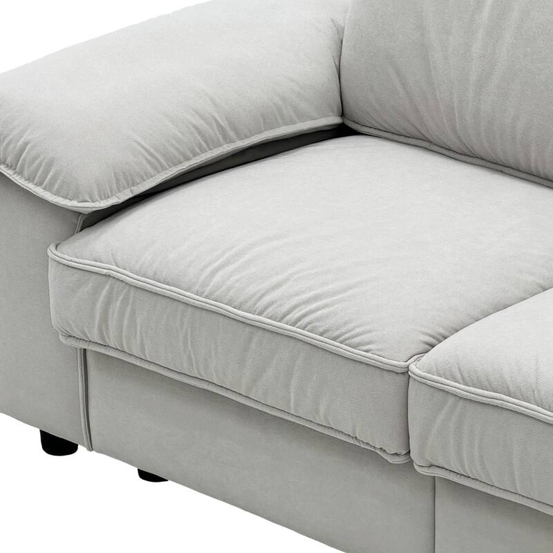 Upholstered L-Shaped Sectional Sofa Couch with Ottoman, Modern Fabric Deep Seat Sofa