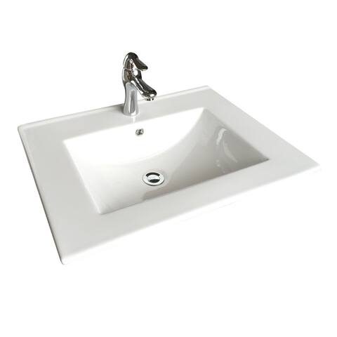 Luke 24" Drop-in Self-Rimming Rectangular Bathroom Sink White Porcelain with Chrome Faucet and Drain Renovators Supply