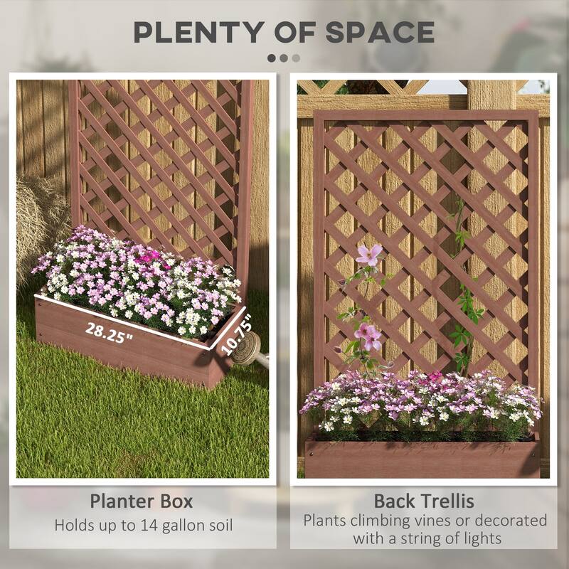 Outsunny Raised Garden Bed with Trellis Lattice, Planter Box with Self Draining Gap, Freestanding Trellis Planter for Plants