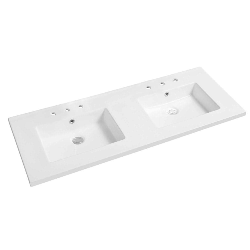 48 in. Double Ceramic Sink Top with 3-hole Faucet Holes
