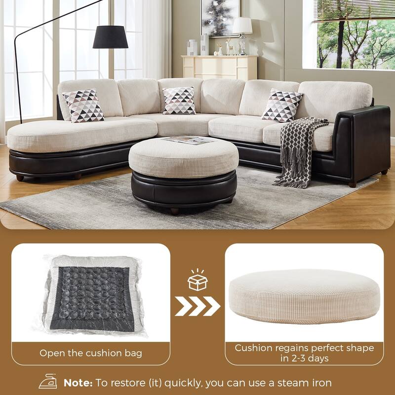 Oversized Corduroy With Faux Leather Modular Sectional