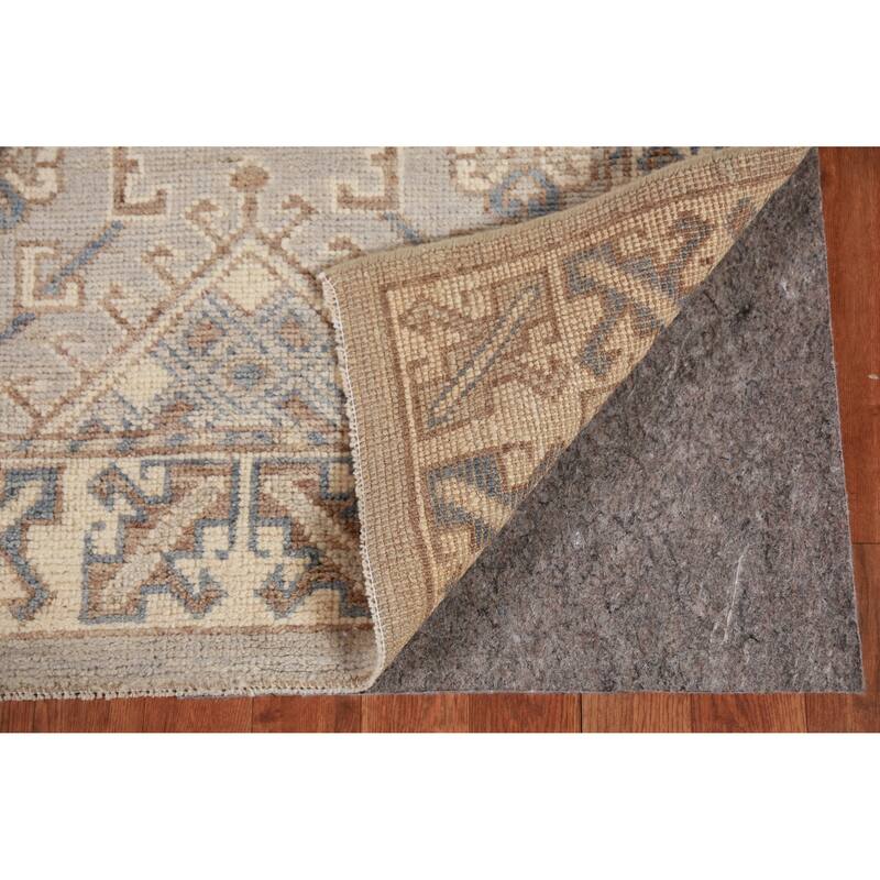 Hand Knotted Oriental 100% Wool Carpet Transitional Geometric Beige & Ivories Oushak Runner Rug - 11' 7'' X 3' 1''