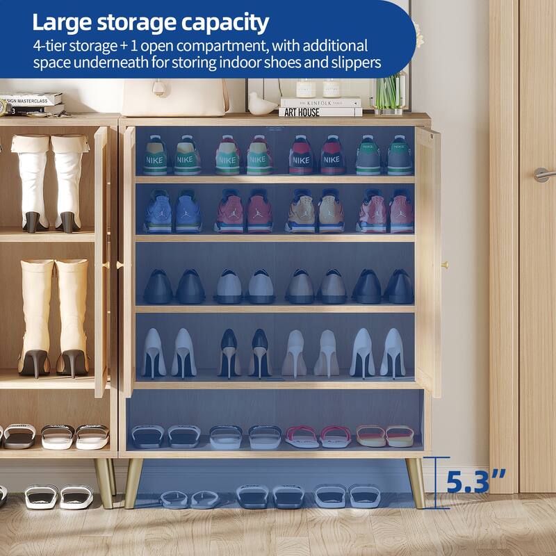 Moasis 5-Tier Shoe Cabinet with Rattan Doors Shoe Storage Cabinet for Entryway