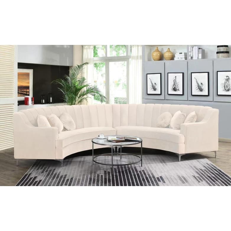 142"Velvet Fabric Curve Sectional Sofa - 142" - Cream