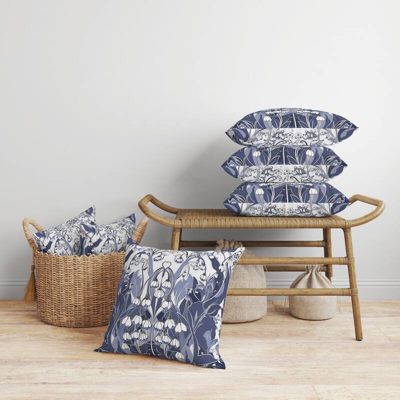 Lily of the Valley Faux Suede Reversible Throw Pillow White and Grey