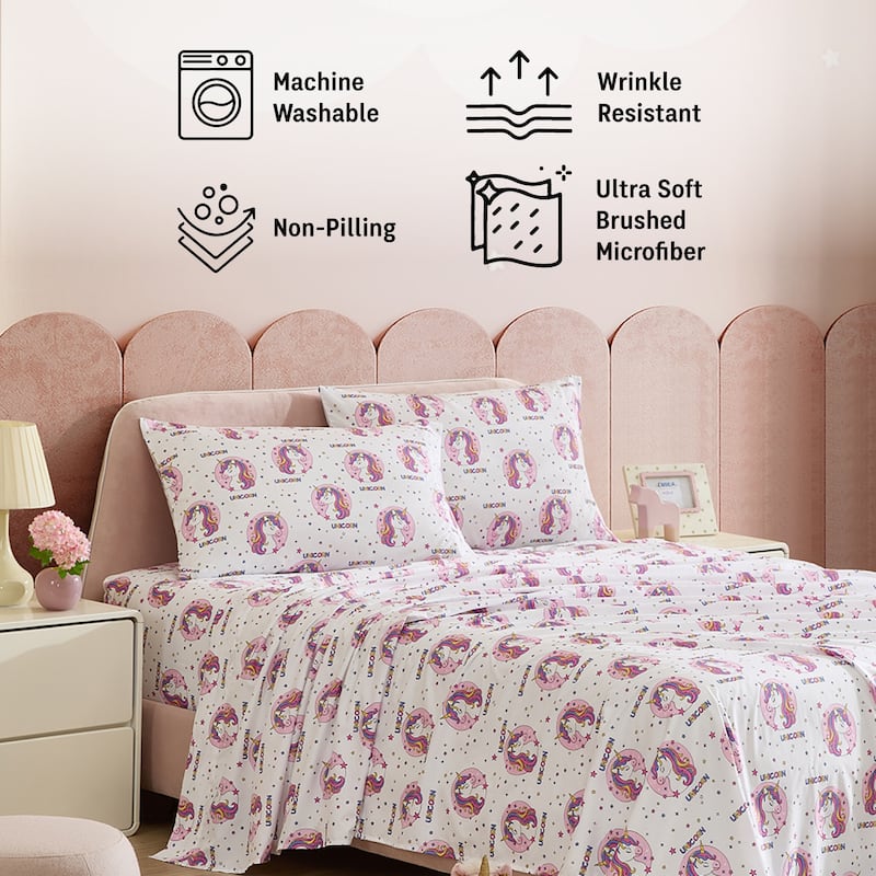HLC.ME Printed Kids Bed Sheets - Patterned Bed Sheet Set - Wrinkle Resistant & Ultra Soft - For Mattresses up to 15 Inches Deep