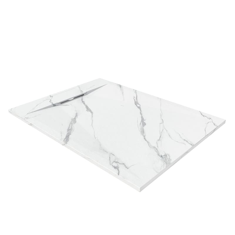 SMC Alcove Shower Pan Base with Reversible Drain, Low Profile, Wheelchair Access, Slip-Resistant, cUPC Certified - Carrara White - 48' x 36"