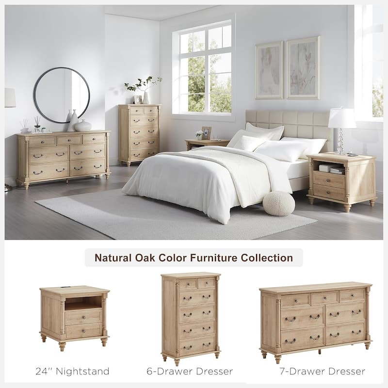 Farmhouse 6 Drawers Dresser Chests, Rustic Wood Chest of Drawers
