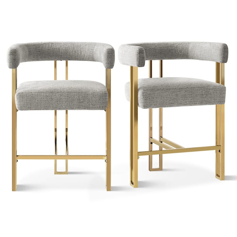25" Seat Height Upholstered Chenille Gold Matel Counter Stool