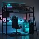 preview thumbnail 13 of 22, Twin/Full Size Loft Bed with LED Light and Bulit-in Desk, Metal Gaming Loft Bedframe with 4 Storage Shelves and Ladder Twin