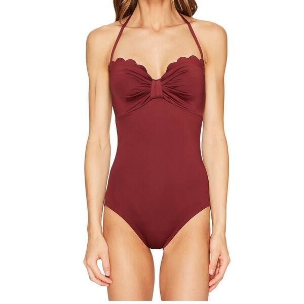 Shop Kate Spade Red Womens Large L Scalloped Bandeau One Piece