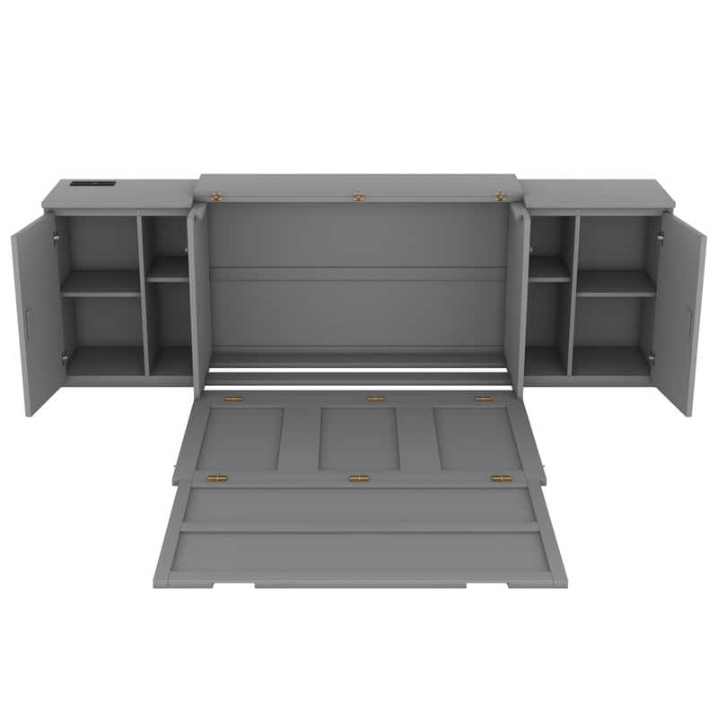 Full/Queen Size Murphy Bed with Shelves, Cabinets and USB Ports