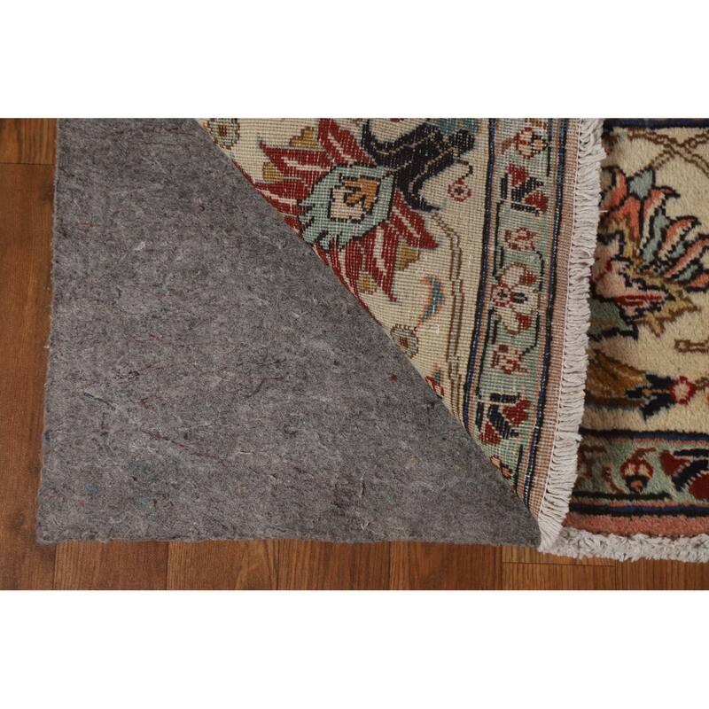 Hand Knotted Oriental 100% Wool Carpet Traditional All-Over Peach Tabriz Area Rug - 11' 2'' X 7' 7''