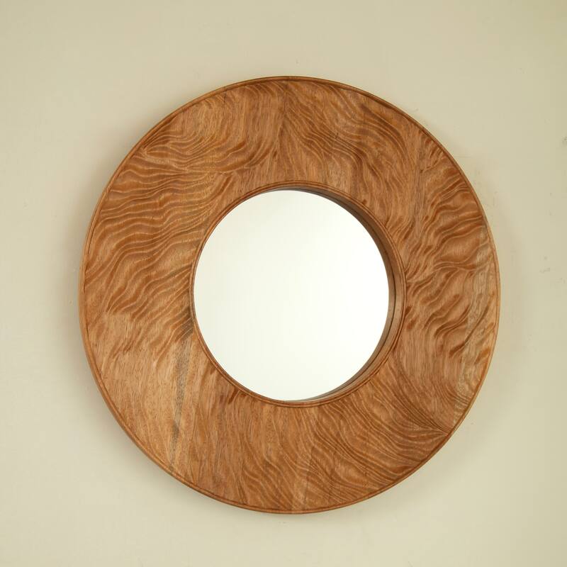24" Ring Mirror, Wall-mounted Vintage Circle Solid Rosewood Decorative Mirror, Round Mirror for Bathroom, Bedroom