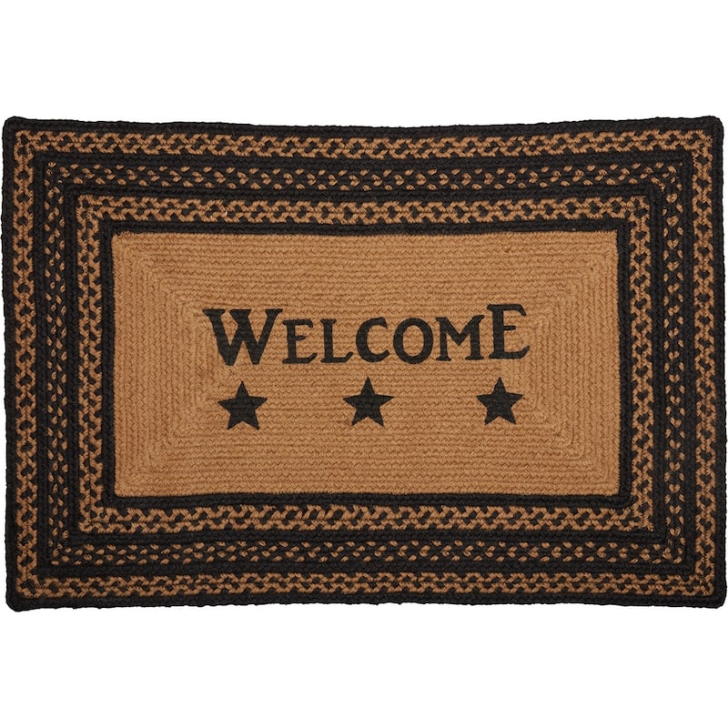 Farmhouse Jute Rug Rect Stencil Stars Welcome w/ Pad 20x30 - 20" x 30"