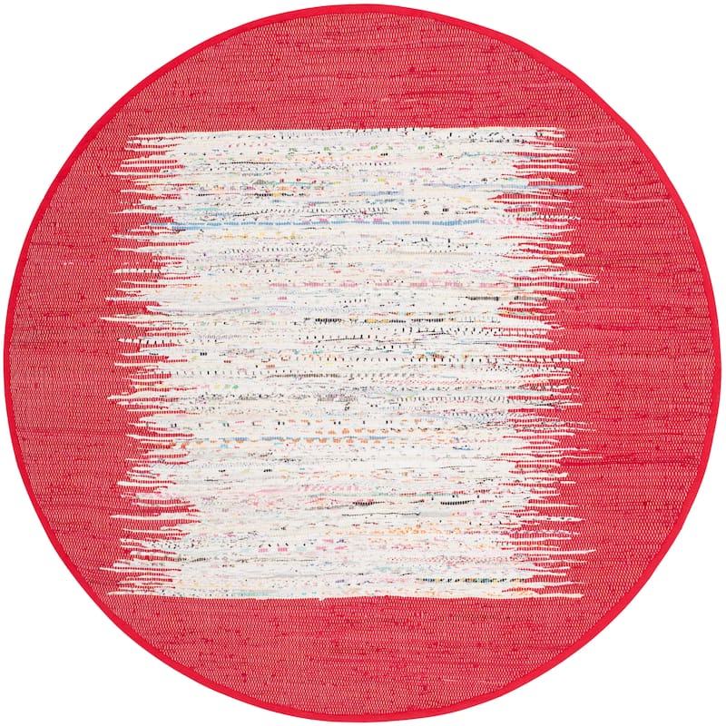 SAFAVIEH Handmade Flatweave Montauk Sidney Cotton Rug - 6' Round - Ivory/Red