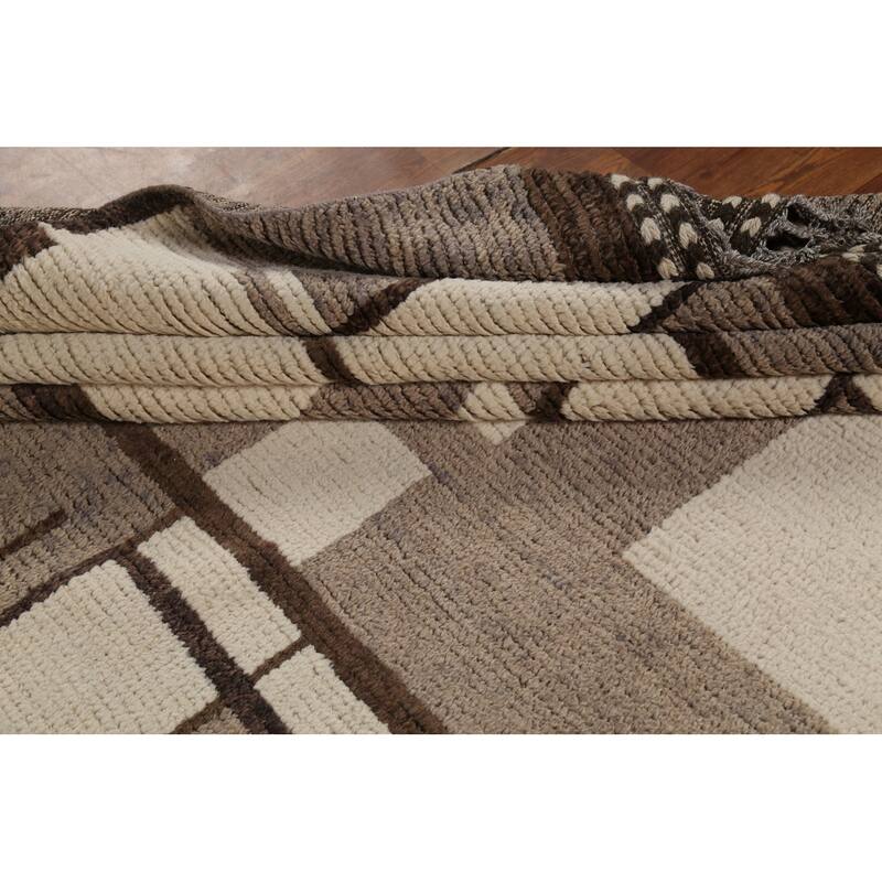 Moroccan Abstract Area Rug Hand-Knotted Geometric Wool Carpet - 8'10"x 12'2"