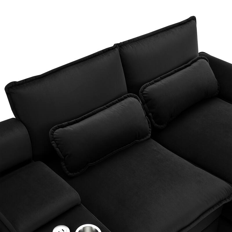 6-Seat U-Shaped Sofa with Console, Cupholders & USB Ports, Chenille Upholstery, 123"