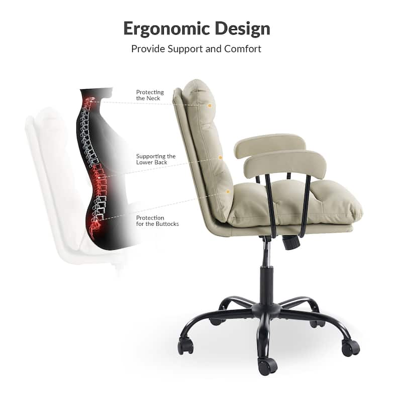 Auberon Modern Faux Leather Swivel Office Chair with Ergonomic Design and Metal Legs by HULALA HOME