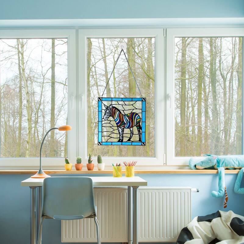 River of Goods River of Goods 12-Inch Rainbow Zebra Stained Glass Window Panel - 12" x 0.25" x 12"
