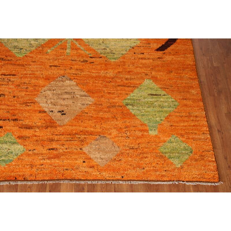 Moroccan Oriental Area Rug Handmade Geometric Orange Wool Carpet - 6'10" x 10'0"