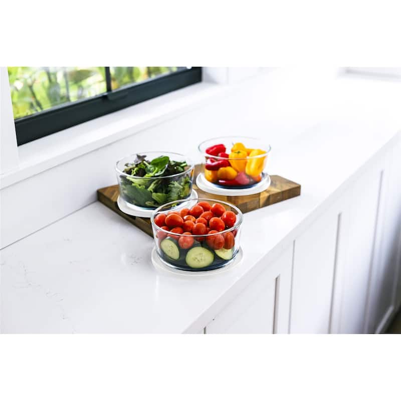 Glass Food Storage Containers Set - Round, 4-Cup (32oz) BPA-Free, Microwave & Oven Safe, Airtight Lids
