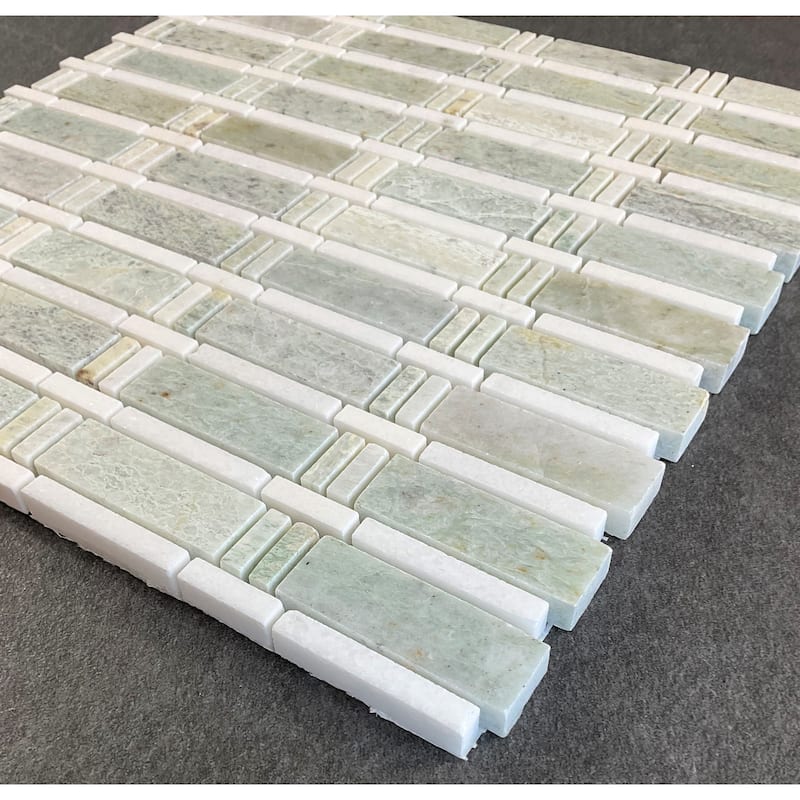 Ming Green and Thassos White Marble Mosaic Tiles - Case (10 Sheets)
