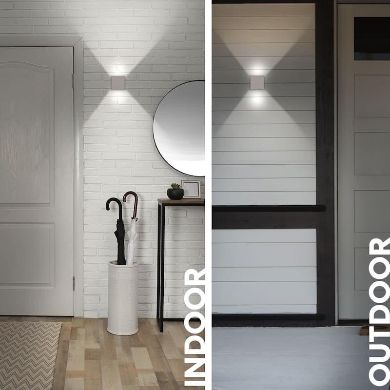 Luxrite Square LED Up and Down Wall Sconce, Metal, 5CCT 2700K-5000K, 15W, 1000LM, IP65 Waterproof, ETL, Brushed Nickel