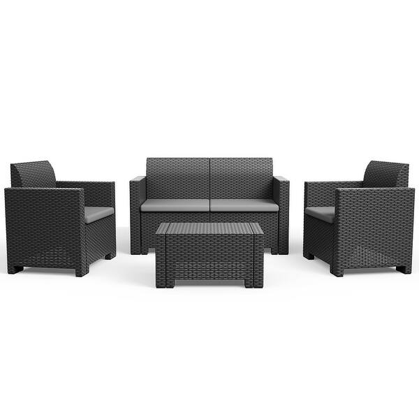 Shop Costway 4pcs Patio Sofa Loveseat Cushioned Made In Italy Browngray Overstock 30316870 Grey