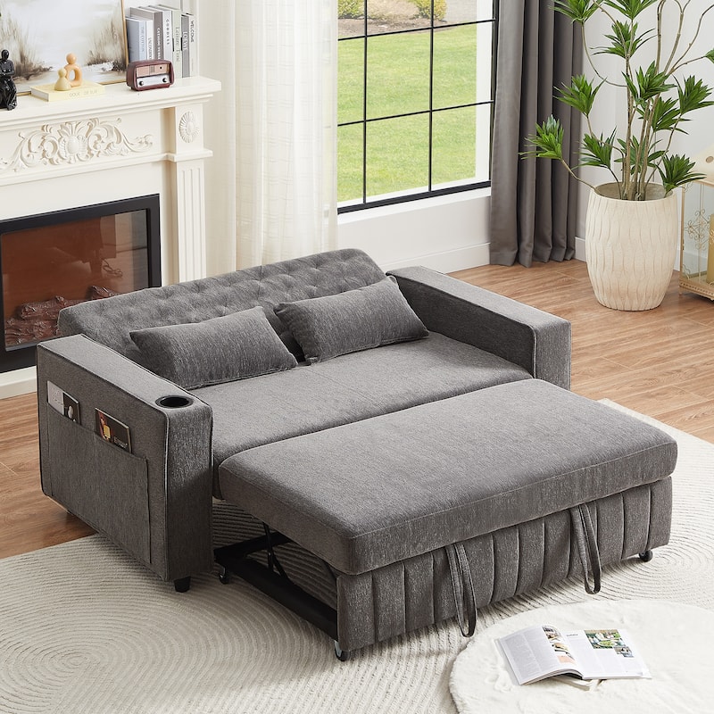 Roomfitters 61.4" Pull-Out Convertible Loveseat Sofa Bed with Adjustable Backrest for Living Room
