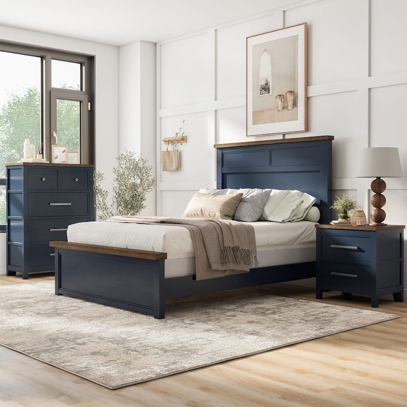 Furniture of America Althea Modern Farmhouse 3-Piece Wood Kids Panel Bedroom Set - Blue - Twin