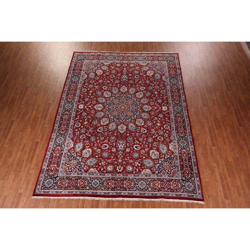 Red Traditional Kashan Turkish Area Rug Machine Made Oriental Carpet - 9'9" x 12'10"