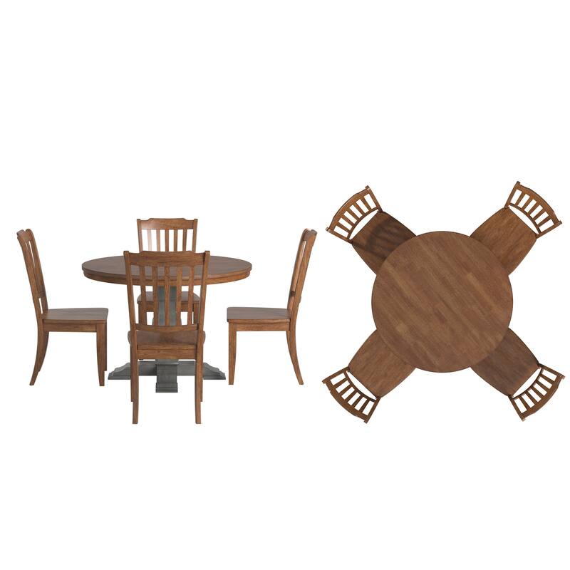 Ronda 45" Round Solid Wood Top Dining Set with Spindle Back Chairs