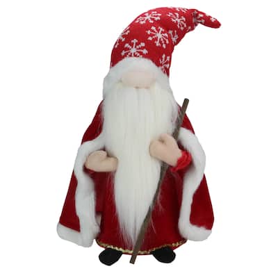 14.5" Red and White Snowflakes Santa Gnome with Cape Christmas Figure