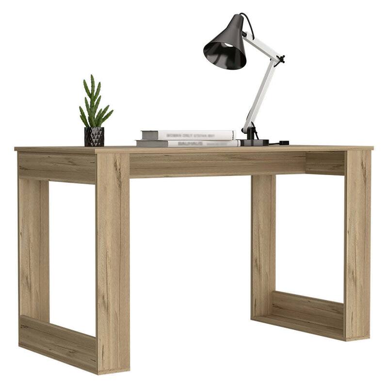 Light Oak Writing Desk with Spacious Work Surface and Sturdy Wood Legs - N/A