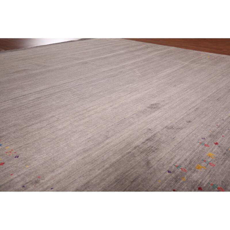 Striped Gabbeh Indian Square Area Rug Hand-Knotted Wool Carpet - 9'9"x 9'9"