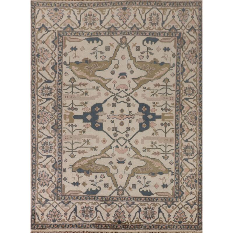 Beige / Ivory Oushak Oriental Area Rug Handmade Wool Carpet - 8'0"x 9'11"