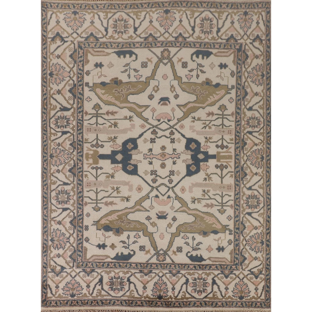 Beige / Ivory Oushak Oriental Area Rug Handmade Wool Carpet - 8'0"x 9'11"