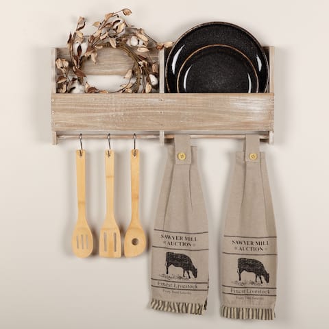 Sawyer Mill Charcoal Cow Button Loop Kitchen Towel Set of 2 - Kitchen Towel 6.5x18