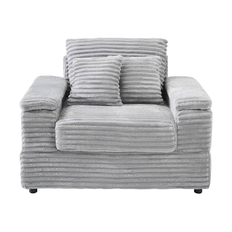 42.52 inch Gray Corduroy Single Sofa with Throw Pillows