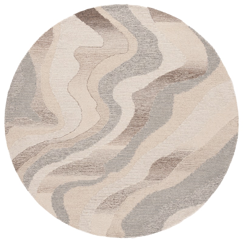 SAFAVIEH Handmade Ebony Romi Modern Abstract Wool Rug - 6' Round - Beige/Ivory