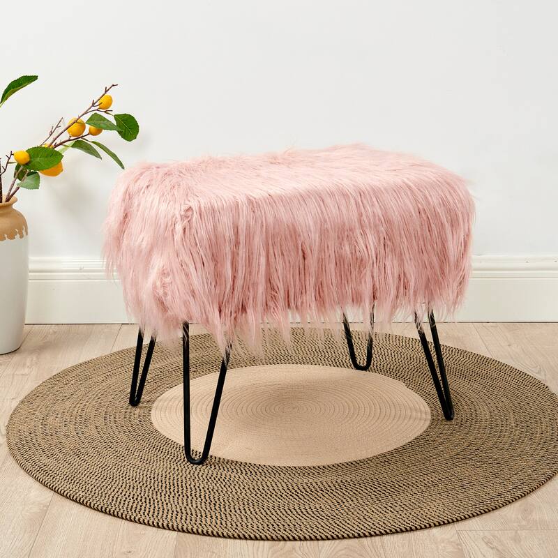 Mongolian Fauxfur Ottoman