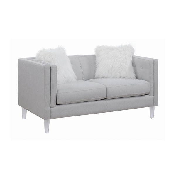 slide 1 of 5, Forsten Light Grey Tufted Tight Back Loveseat